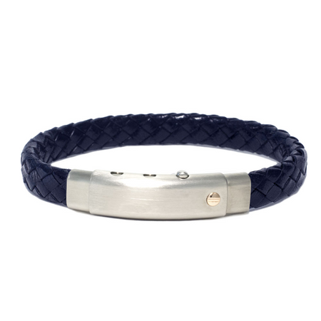 BORSARI - BRACCIALE IN PELLE COLORE BLU NAVY E ACCIAIO CON VITE IN ORO ROSÈ