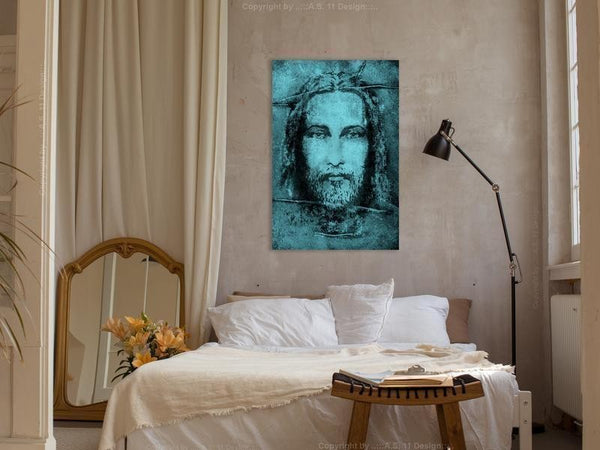 Quadro - Shroud of Turin in Turqoise (1 Part) Vertical