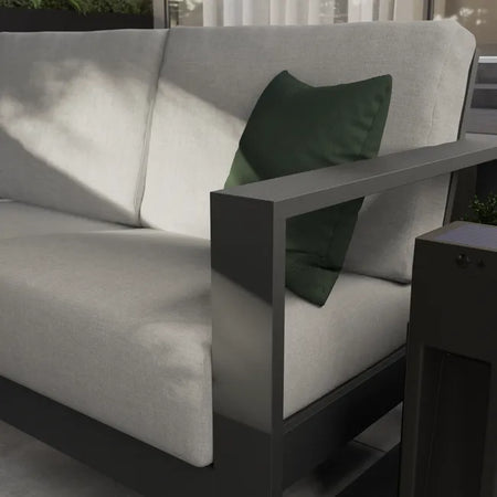 Salotto "Guadalupa" 3 poltrone con cuscini per esterno e giardino, in alluminio