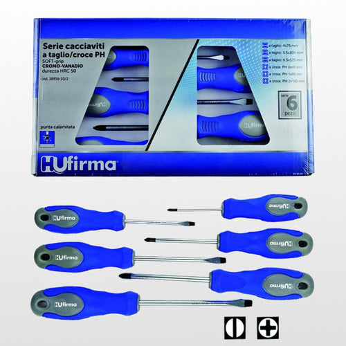 Serie 6 cacciaviti professionali Hufirma taglio e croce punta calamitata