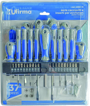 Serie Cacciaviti e Inserti per Avvitatori Cromo-Vanadio Set 37 Pezzi Hufirma