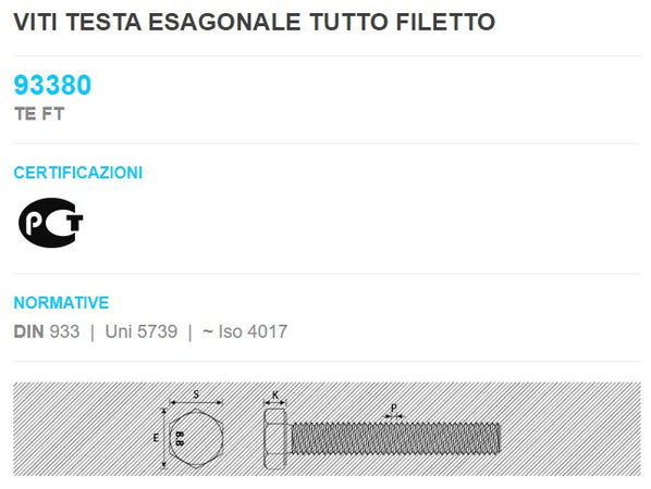 Vite metallica zincata 10x20mm - 10pz chiave 17 testa esagonale tutta filettata