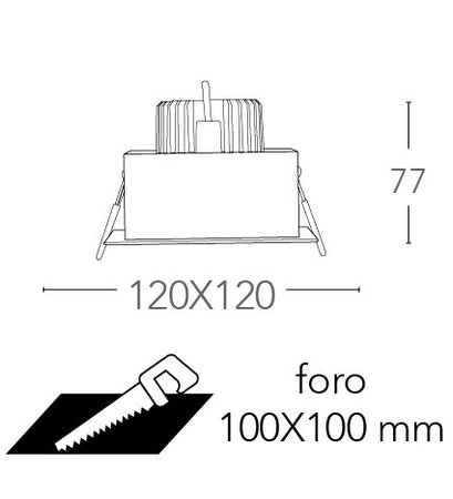 Incasso Quadrato Orientabile Bianco Nero Satinato Soffitto Ribassato Faretto Led 10 watt Luce Calda