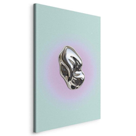 Quadro - Metallic Form - Abstract Sculpture on a Mint Background with a Purple Halo