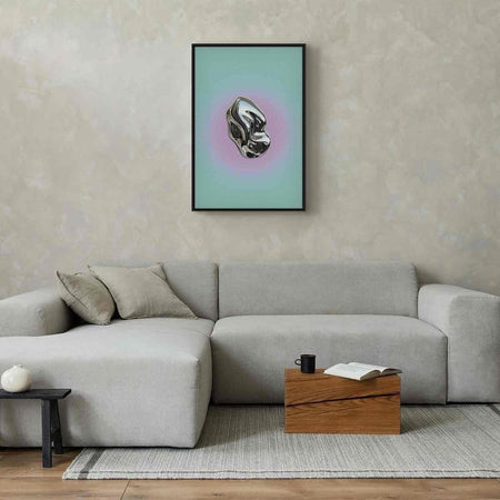 Quadro - Metallic Form - Abstract Sculpture on a Mint Background with a Purple Halo