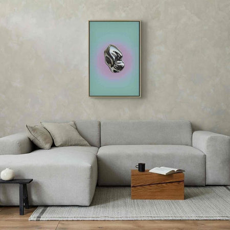 Quadro - Metallic Form - Abstract Sculpture on a Mint Background with a Purple Halo