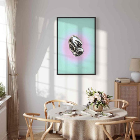 Quadro - Metallic Form - Abstract Sculpture on a Mint Background with a Purple Halo