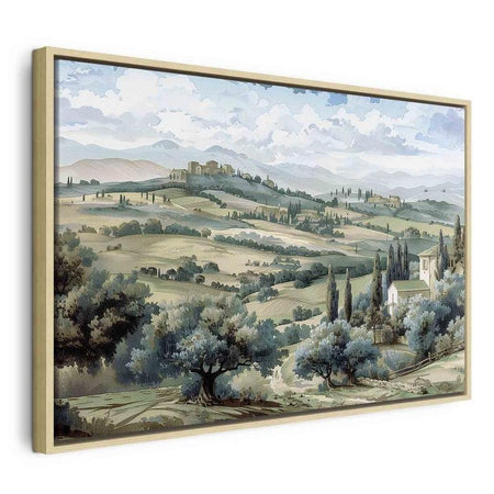 Quadro - Landscape with Green Fields and Trees Tuscan Sunny View