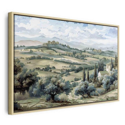 Quadro - Landscape with Green Fields and Trees Tuscan Sunny View