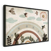 Quadro - Rainbow and Sun Above - Birds in Subdued Colors Flying Among Clouds Above a Rainbow and Various Plants on a Lig