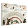 Quadro - Rainbow and Sun Above - Birds in Subdued Colors Flying Among Clouds Above a Rainbow and Various Plants on a Lig