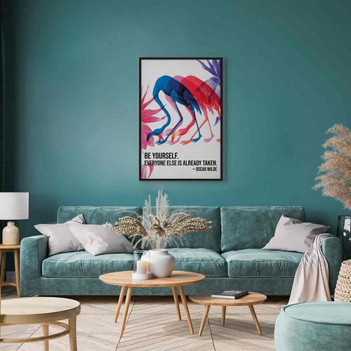 Quadro - Colorful Flamingos - Inspirational Quote with Colorful Bird Silhouettes