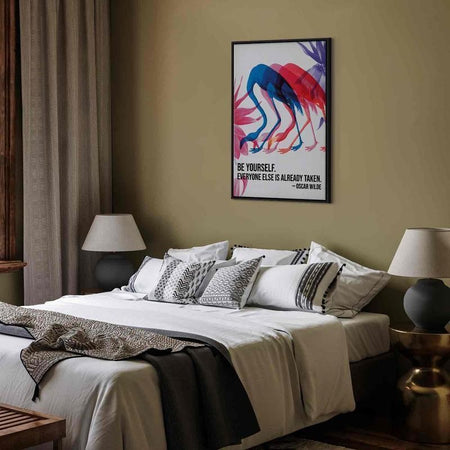 Quadro - Colorful Flamingos - Inspirational Quote with Colorful Bird Silhouettes