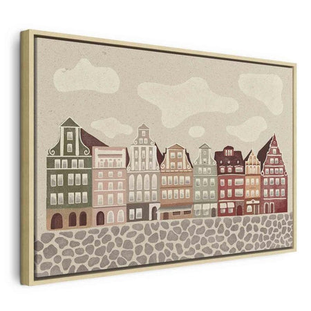 Quadro - Salt Square - Colorful Illustrated Townhouses Against a Cloudy Sky Background