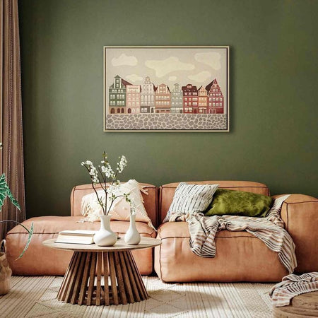 Quadro - Salt Square - Colorful Illustrated Townhouses Against a Cloudy Sky Background