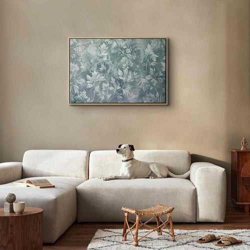 Quadro - Ornaments in Worn Muted Turquoises: Delicate Plant Pattern