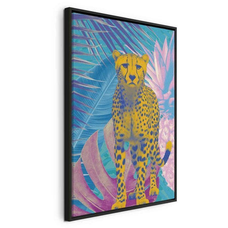 Quadro - Exotic Leopard - Colorful Portrait of a Cheetah Against Tropical Leaves