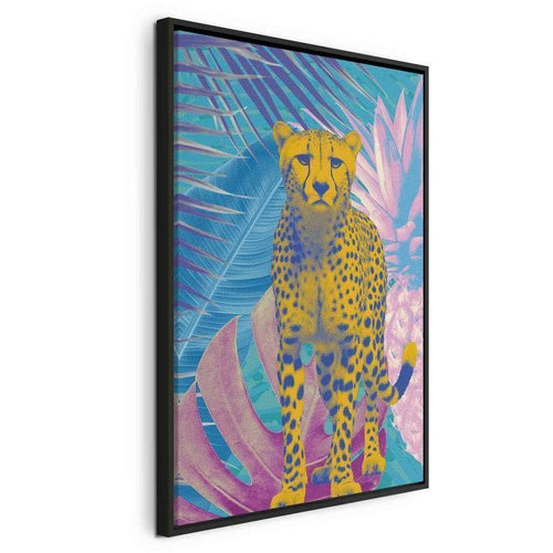Quadro - Exotic Leopard - Colorful Portrait of a Cheetah Against Tropical Leaves