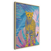 Quadro - Exotic Leopard - Colorful Portrait of a Cheetah Against Tropical Leaves