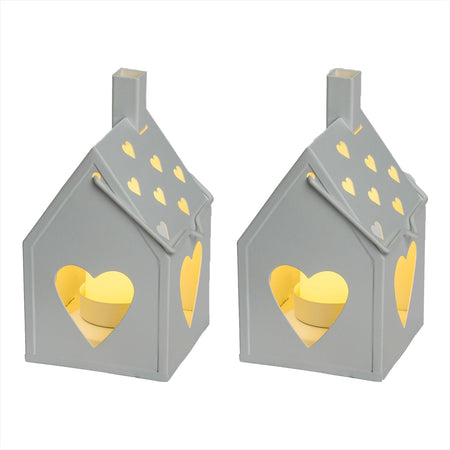 Set 2 Lanterne con cuore a batteria con candela effetto fiamma a led bianco caldo per interno.