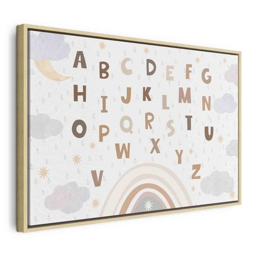 Quadro - Letters Above the Rainbow - Letters Among Streams of Rain and Clouds with a Rainbow Moon and Stars on a Light B