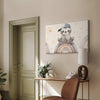 Quadro - Happy Sloth - Sloth in Subdued Colors Wearing a Cap Sitting on a Rainbow Among Little Stars
