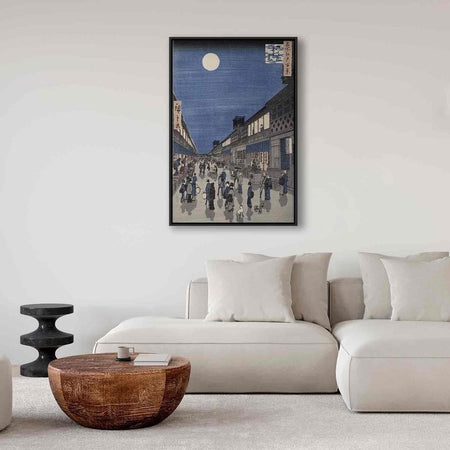 Quadro - Night time view of Saruwaka Street from Meisho Edo Hyakkei (One Hundred Views of Edo) (Utagawa Hiroshige)