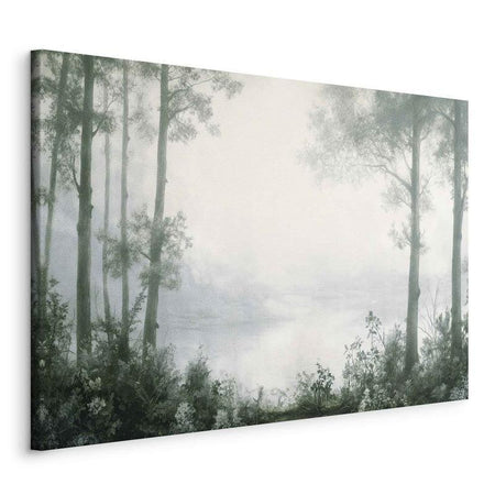 Quadro - Retro Landscape Grove Trees and Pond in Patinated Shades of Green