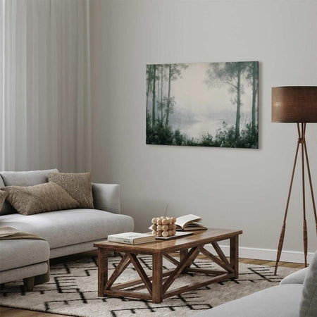 Quadro - Retro Landscape Grove Trees and Pond in Patinated Shades of Green