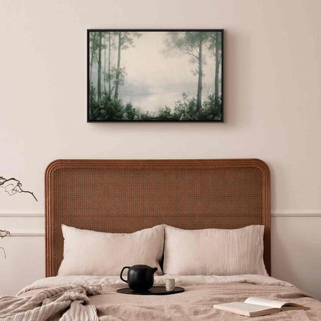 Quadro - Retro Landscape Grove Trees and Pond in Patinated Shades of Green