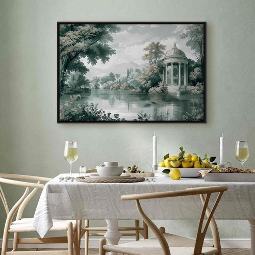 Quadro - View of the Park and Lake Retro Vintage Landscape in Greens