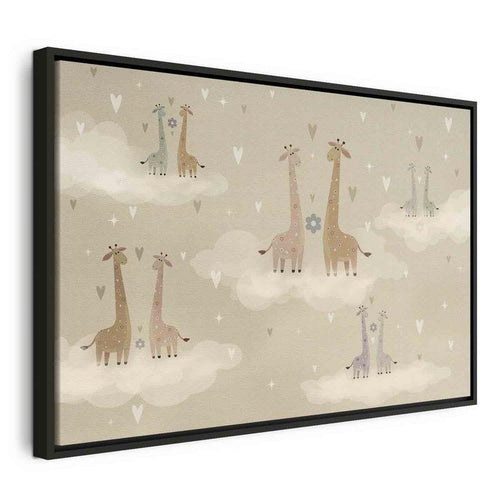 Quadro - Love - Colorful Giraffes Floating on Clouds Among Hearts and Stars
