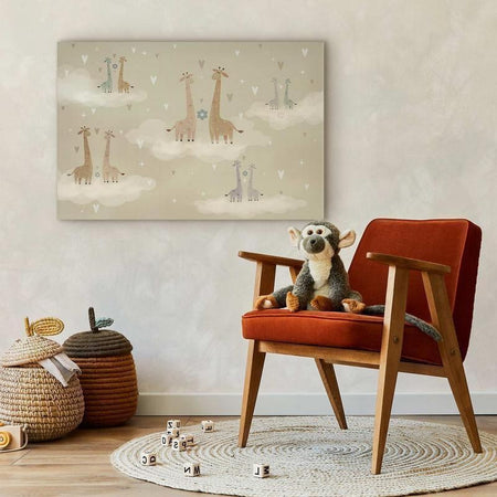Quadro - Love - Colorful Giraffes Floating on Clouds Among Hearts and Stars