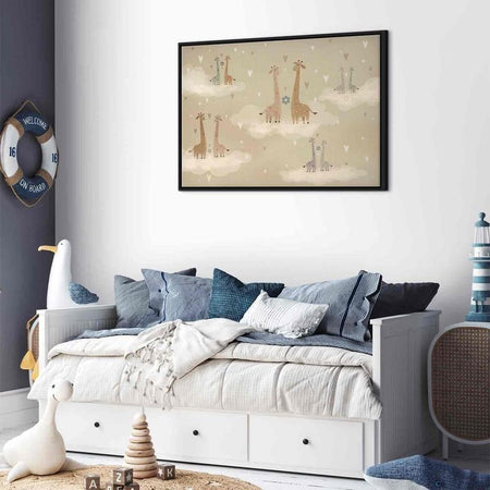 Quadro - Love - Colorful Giraffes Floating on Clouds Among Hearts and Stars
