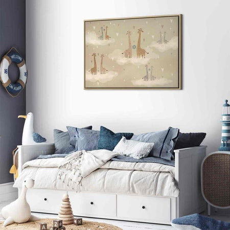 Quadro - Love - Colorful Giraffes Floating on Clouds Among Hearts and Stars