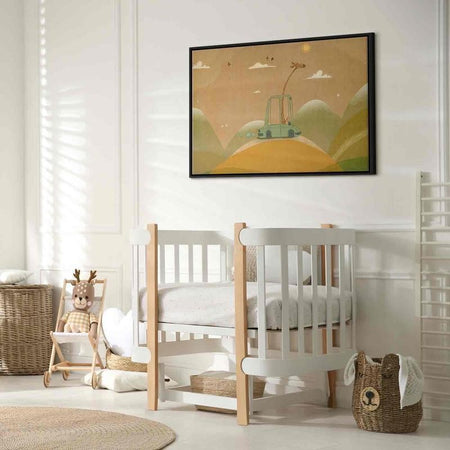 Quadro - Dreamy Traveler - A Cheerful Giraffe Driving a Car on a Sunny Day