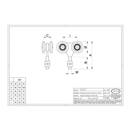 Ibfm art. 331 carrello in acciaio zincato con perno e 4 ruote da 24m per monorotaia 339P