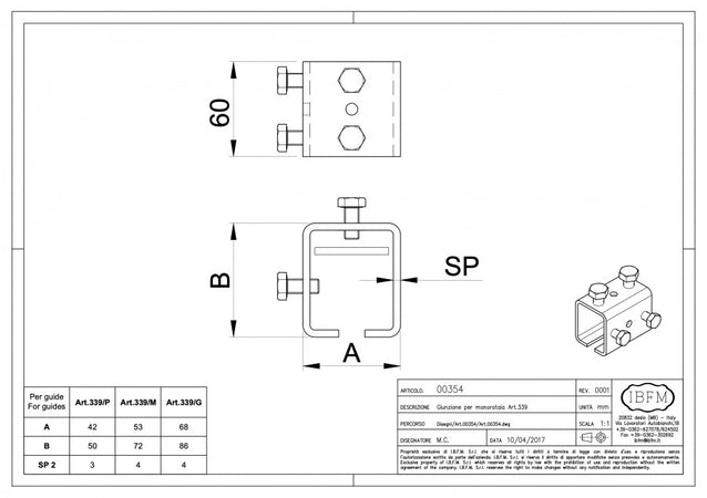 Ibfm art. 354 giunzione in acciaio zincato per monorotaia 339P