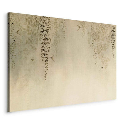 Quadro - Spring Orchard - Hummingbirds Among Tree Branches in Beige Shades