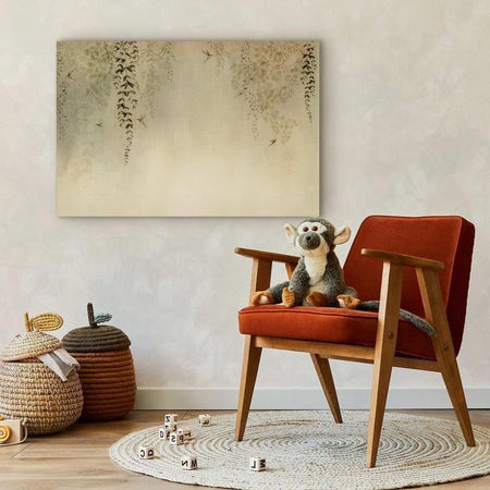 Quadro - Spring Orchard - Hummingbirds Among Tree Branches in Beige Shades