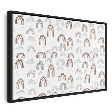 Quadro - Rainbows After the Storm - Rainbows of Various Sizes in Pastel Hues Among Rain Clouds in a Gray-Blue Shade