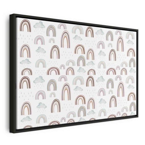 Quadro - Rainbows After the Storm - Rainbows of Various Sizes in Pastel Hues Among Rain Clouds in a Gray-Blue Shade