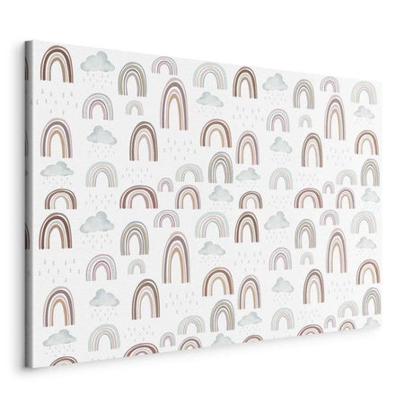 Quadro - Rainbows After the Storm - Rainbows of Various Sizes in Pastel Hues Among Rain Clouds in a Gray-Blue Shade