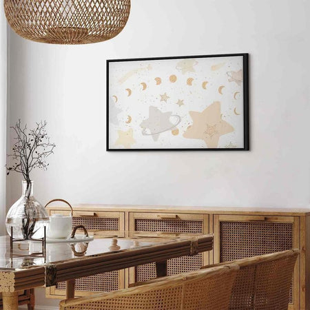 Quadro - Fairy-Tale Galaxy - Phases of the Moon in Yellow Tones Among Stars in Beige and Ash Colors with Stardust