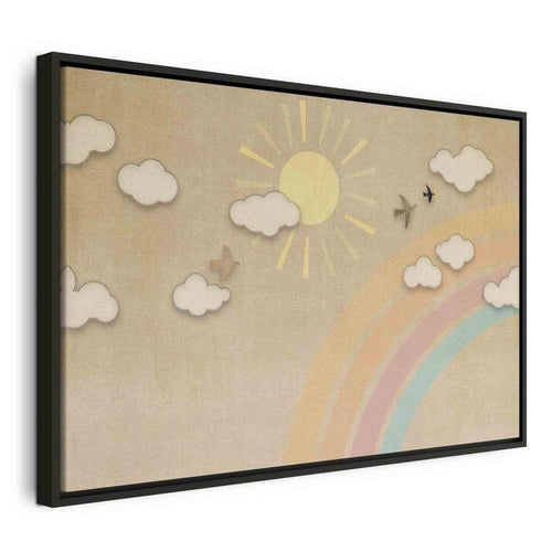 Quadro - Holiday Sky - Sunny Day with a Rainbow and Flying Birds