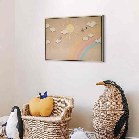 Quadro - Holiday Sky - Sunny Day with a Rainbow and Flying Birds