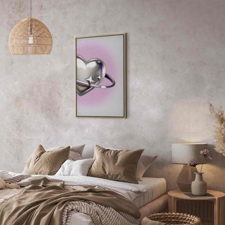 Quadro - Cosmic Heart - Silver Heart with a Ring on a Purple Background