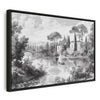 Quadro - Black and White Vintage Landscape Retro View of a Pond with a Boat