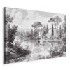 Quadro - Black and White Vintage Landscape Retro View of a Pond with a Boat