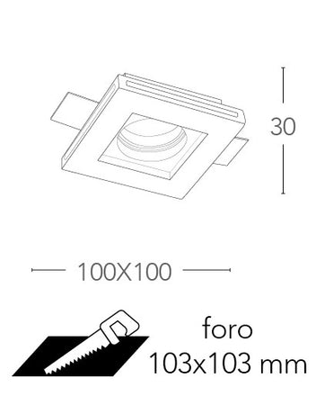 Incasso Scomparsa Cotrosoffitto Faretto Quadrata Gesso Verniciabile GU10